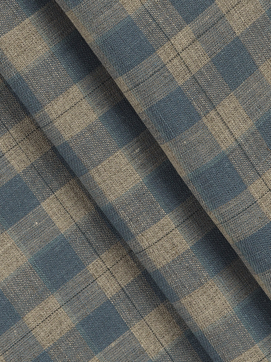 100% European Linen Blue with Sandal Checked Shirt Fabric Park Elite - Image 2