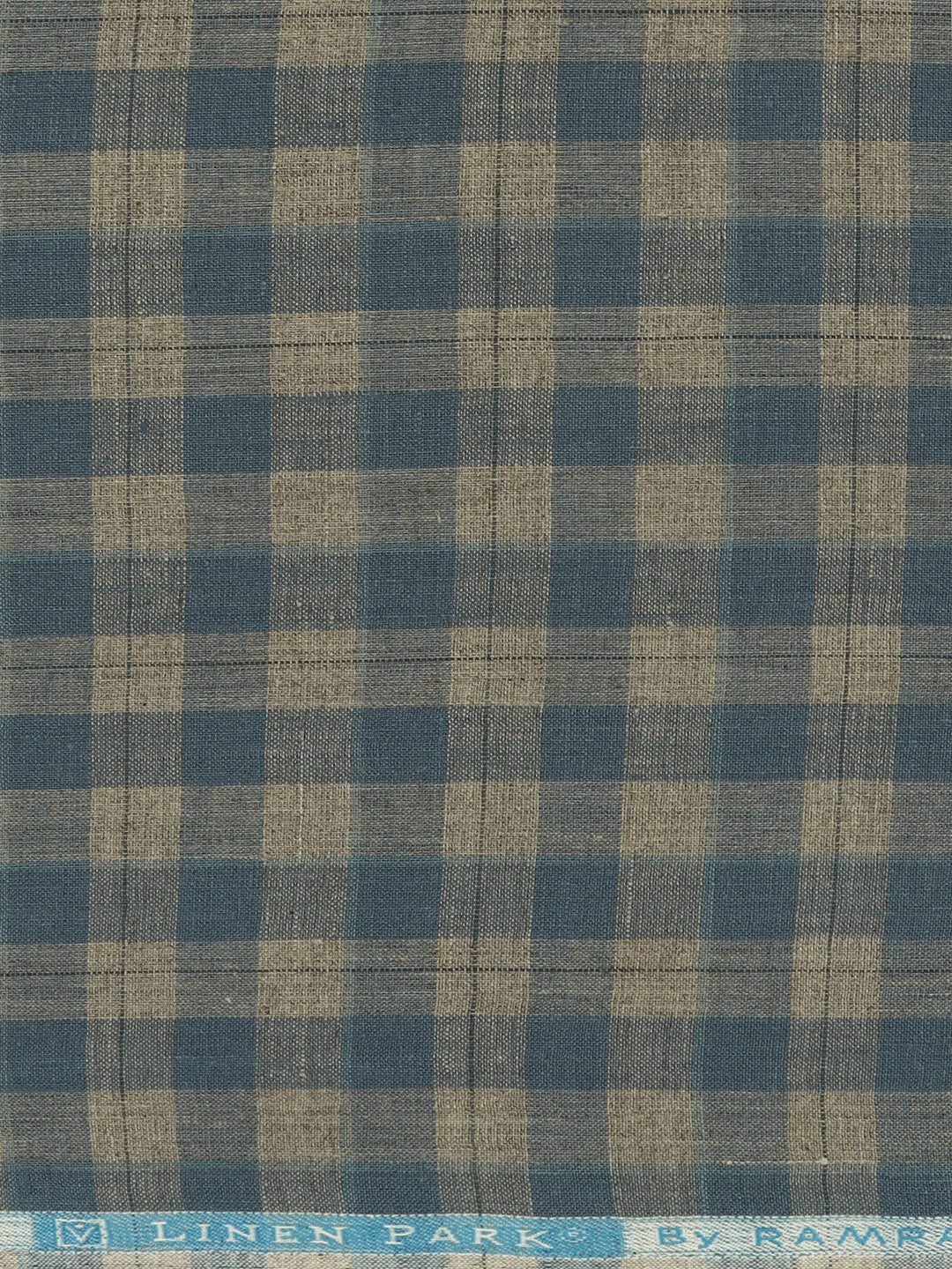 100% European Linen Blue with Sandal Checked Shirt Fabric Park Elite - Image 3