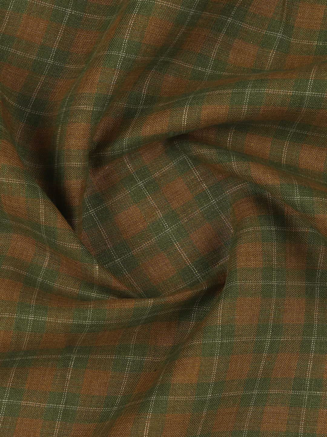 100% European Linen Green Checked Shirt Fabric Park Elite - Image 2