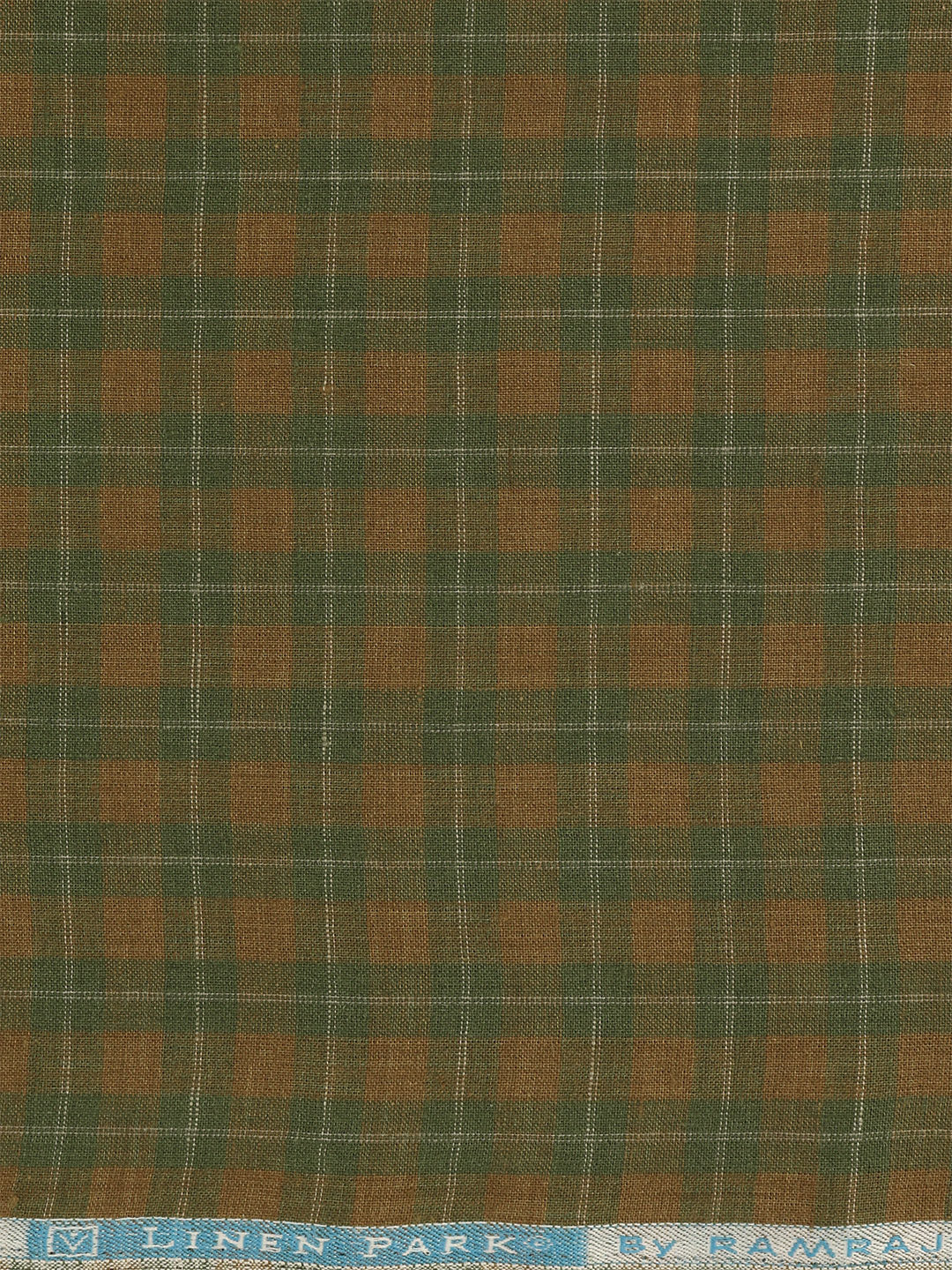 100% European Linen Green Checked Shirt Fabric Park Elite - Image 3