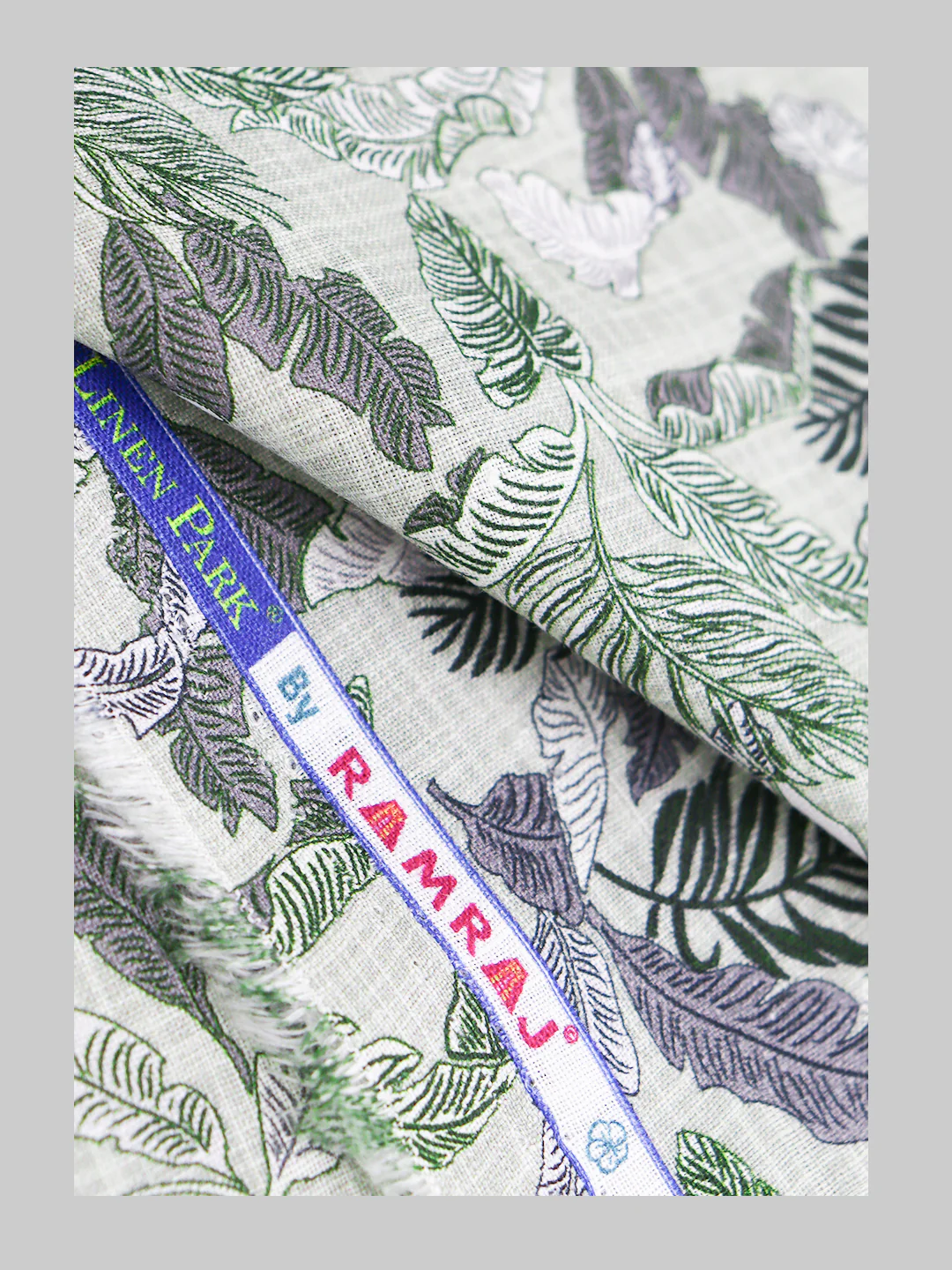 100% European Linen Green Printed Shirt Fabric Fortuner - Image 2