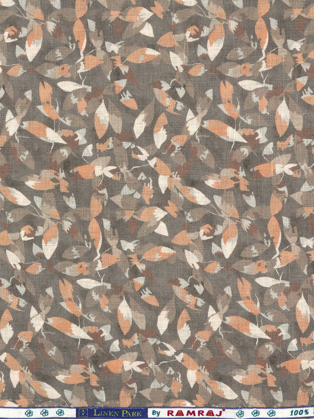 100% European Linen Grey with Orange Printed Shirt Fabric Fortuner - Image 2