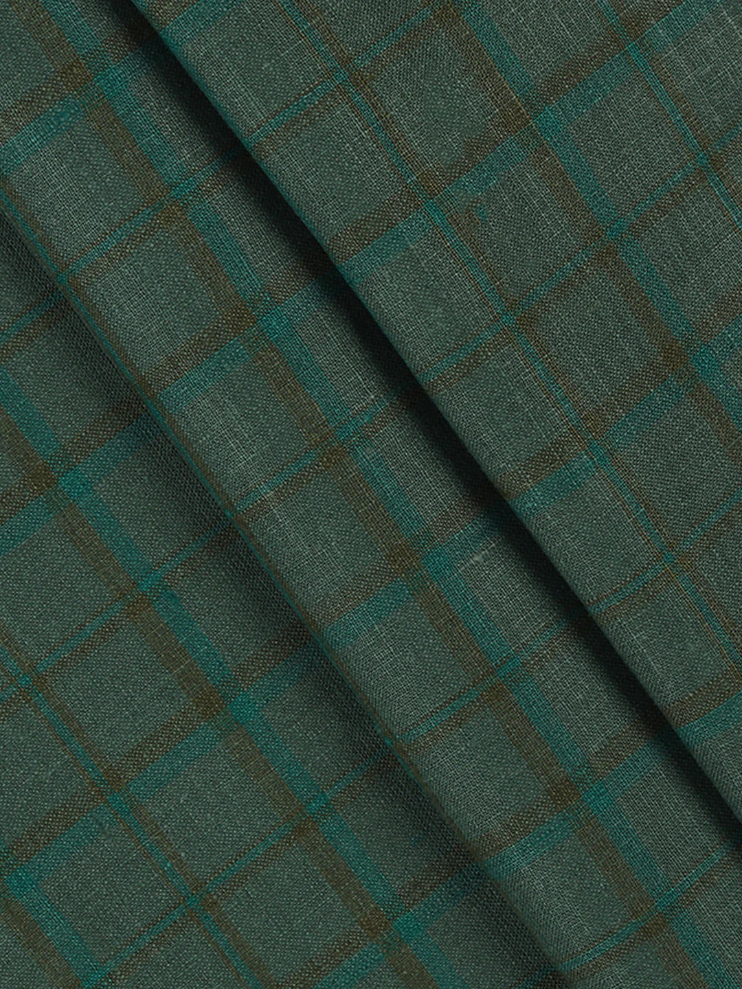 100% European Linen Mint Blue Checked Shirt Fabric Park Elite