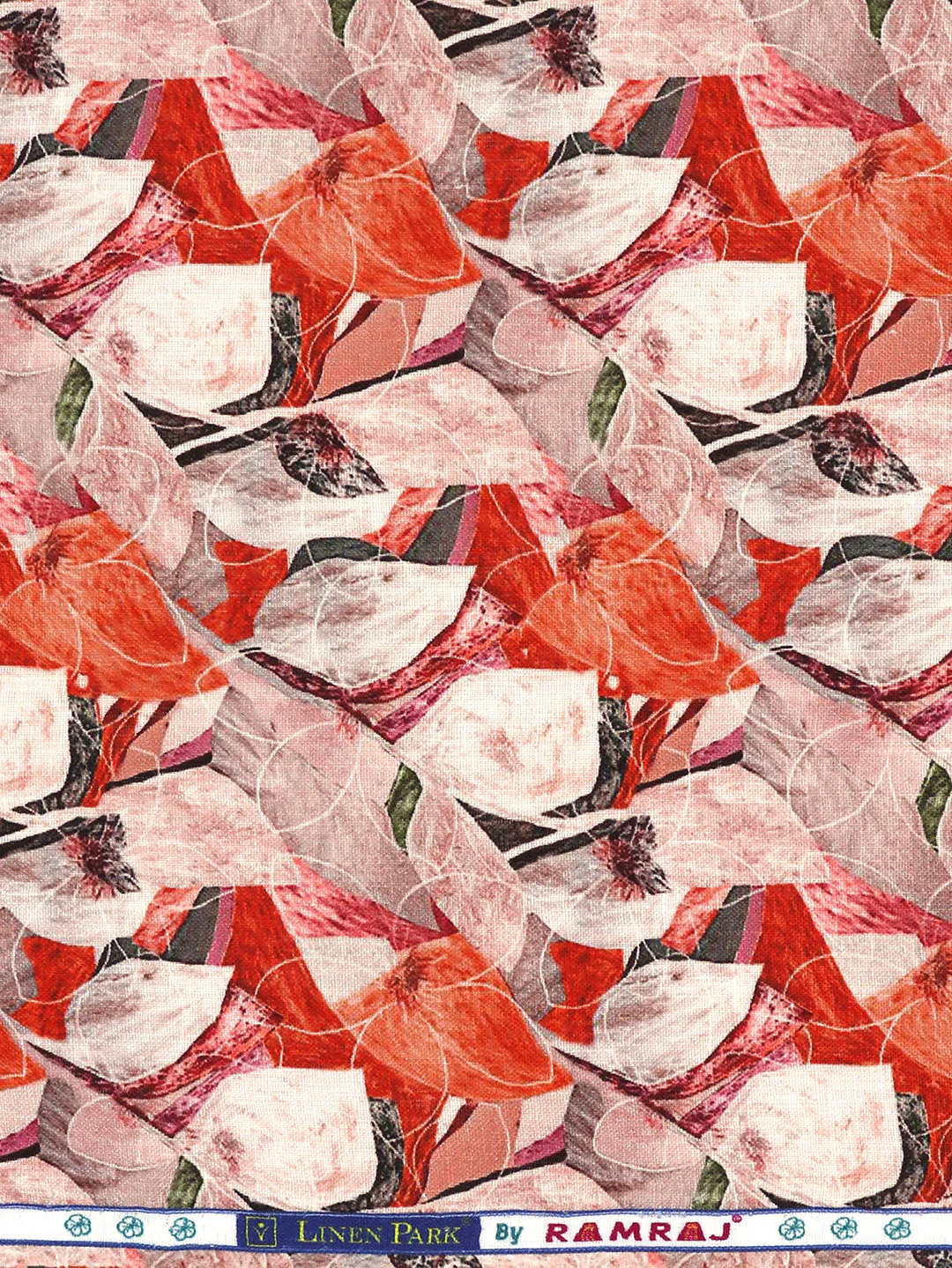 100% European Linen Orange Printed Shirt Fabric Fortuner - Image 2