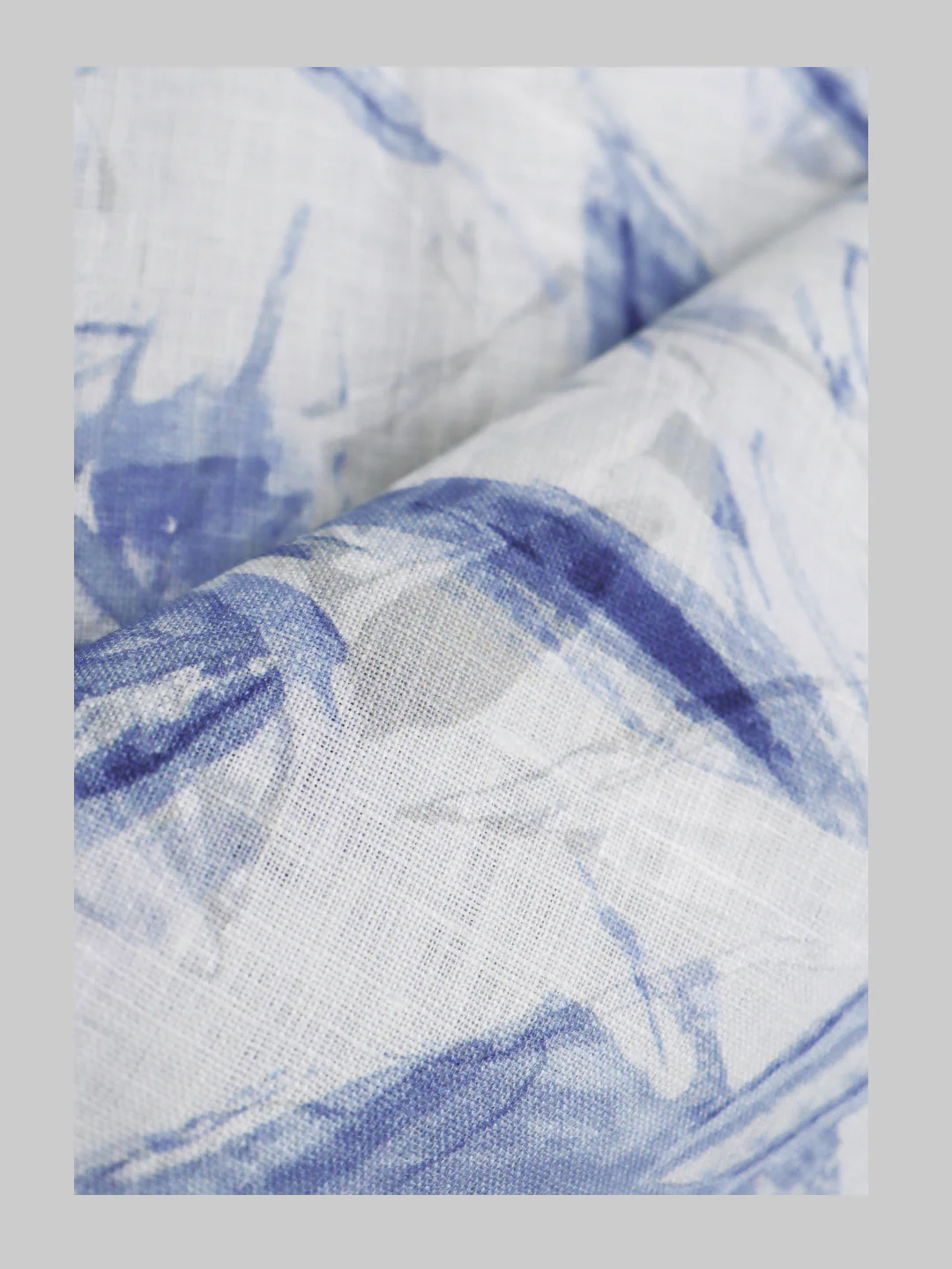 100% European Linen White with Blue Printed Shirt Fabric Fortuner - Image 2