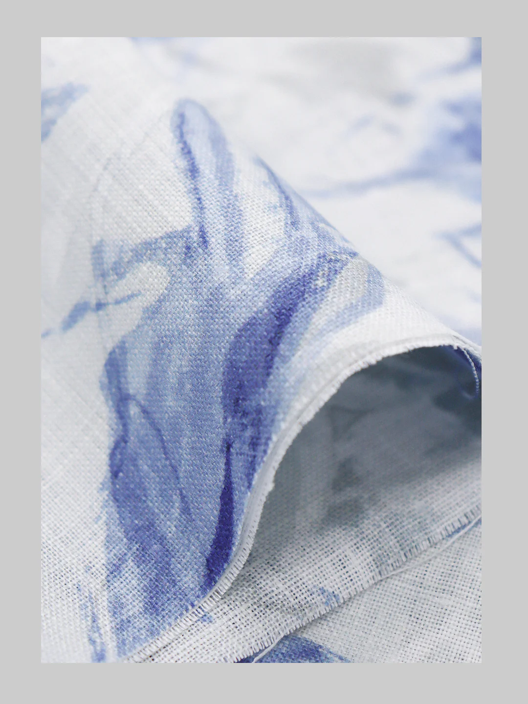 100% European Linen White with Blue Printed Shirt Fabric Fortuner - Image 3