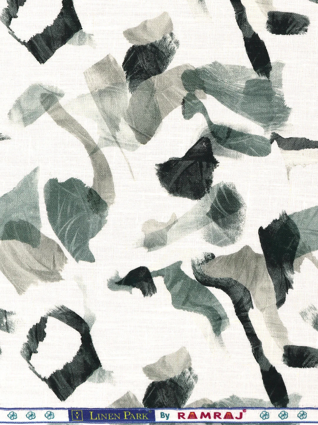 100% European Linen White with Green Printed Shirt Fabric Fortuner - Image 2