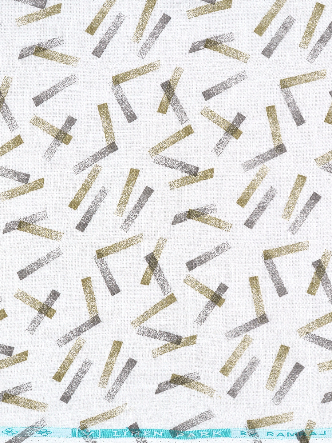 100% European Linen White with Olive Green Printed Shirt Fabric Rainbow - Image 2