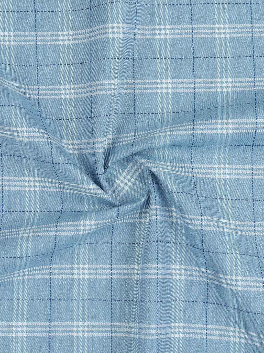 100% Giza Cotton Blue Checked Shirt Fabric Grand Unique - Image 2