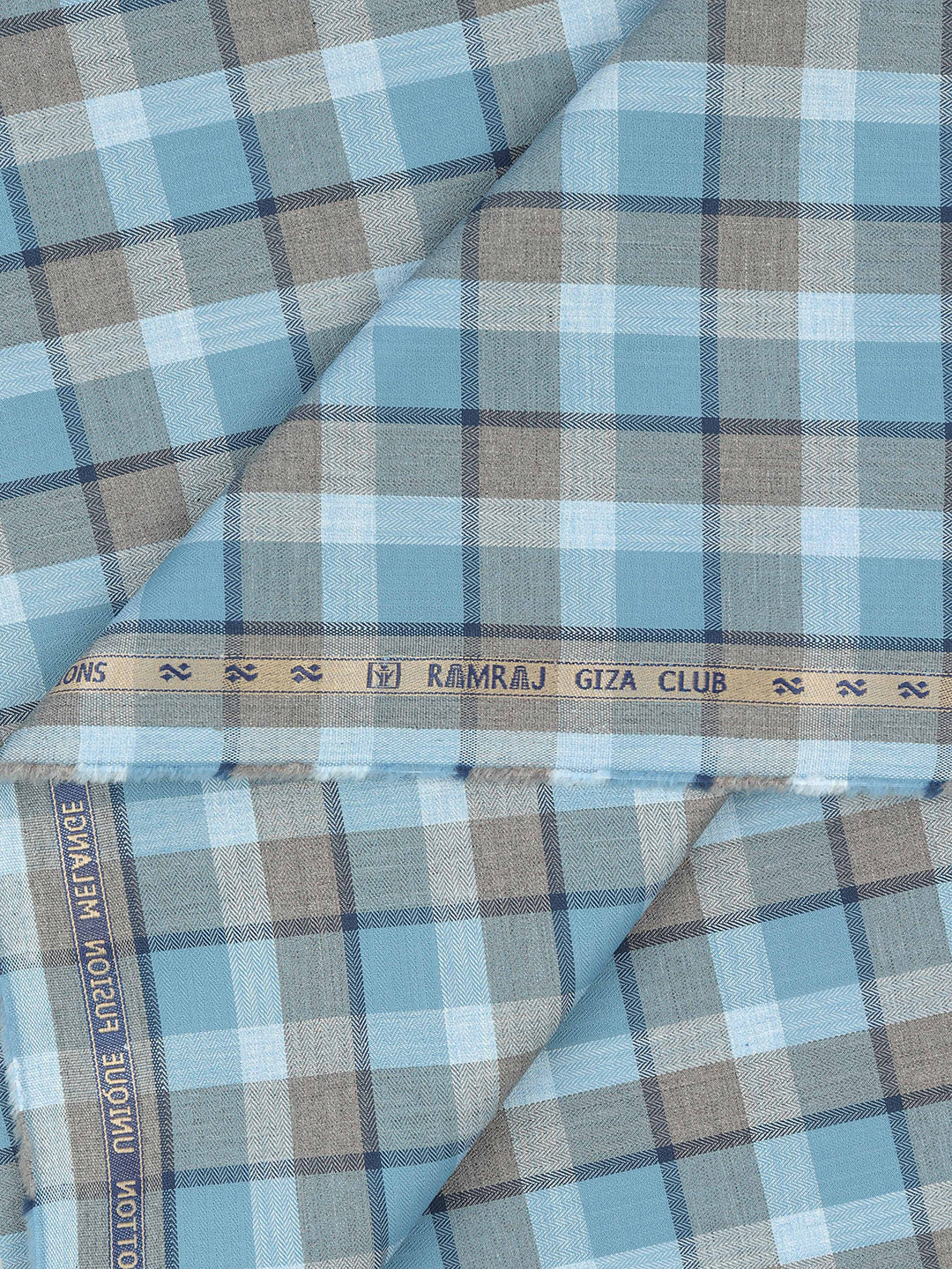 100% Giza Cotton Blue Checked Shirt Fabric Grand Unique - Image 2