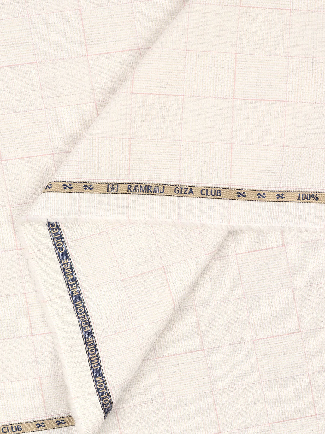 100% Giza Cotton Cream Checked Shirt Fabric Grand Unique - Image 2