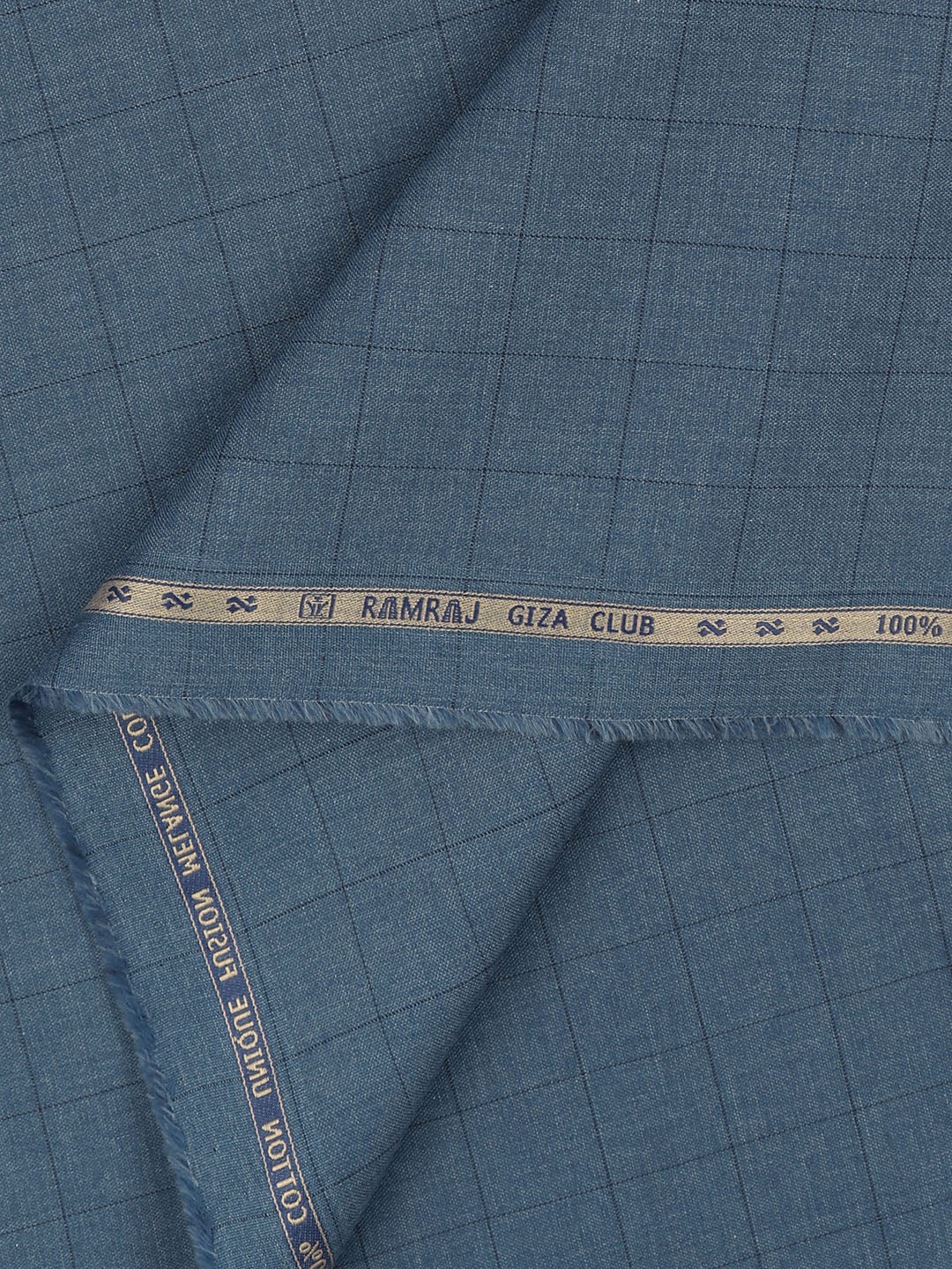 100% Giza Cotton Dark Blue Checked Shirt Fabric Grand Unique