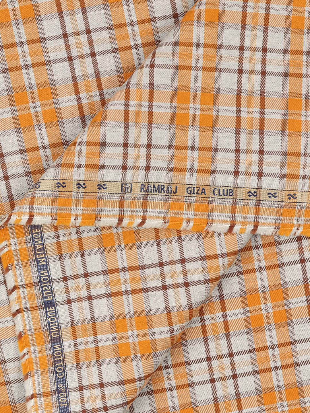 100% Giza Cotton Orange Checked Shirt Fabric Grand Unique - Image 2
