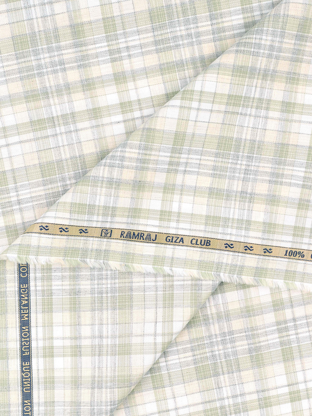 100% Giza Cotton Pista Green Checked Shirt Fabric Grand Unique - Image 2