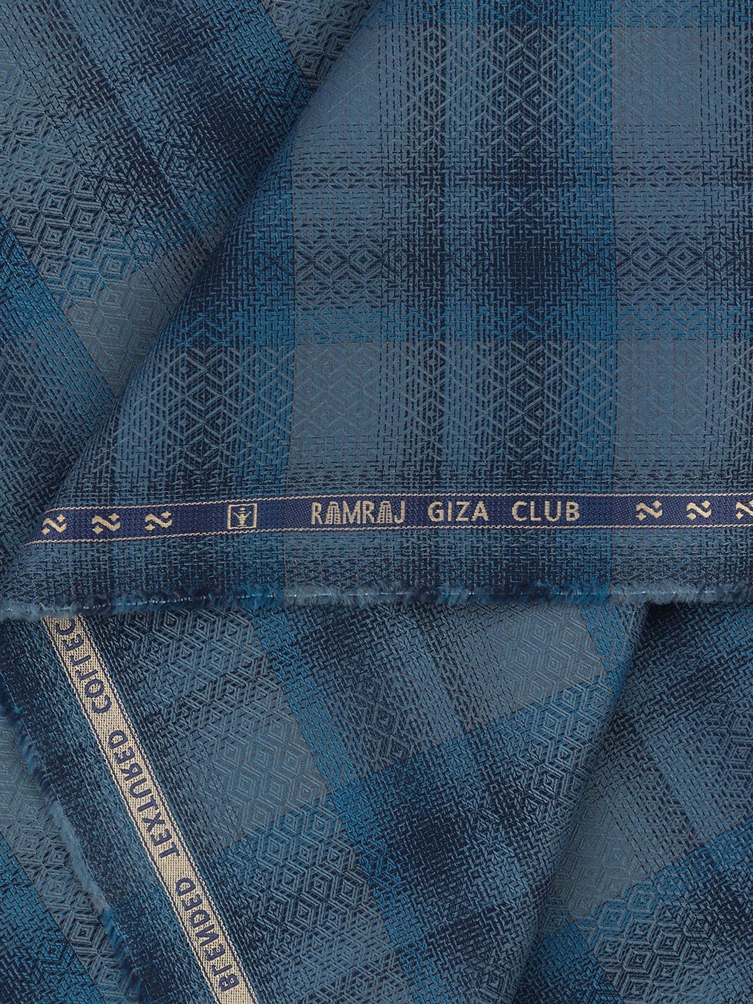100% Giza Cotton Self Design Blue Shirt Fabric Casino Grand - Image 2