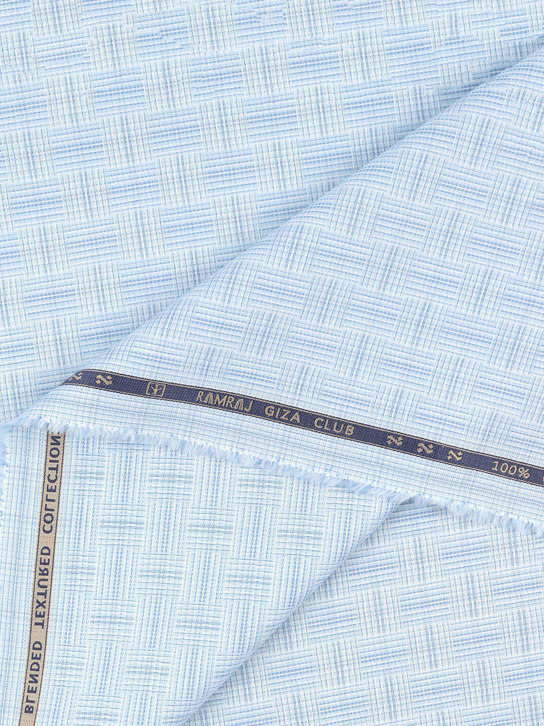 100% Giza Cotton Self Design Blue Shirt Fabric Casino Grand - Image 2