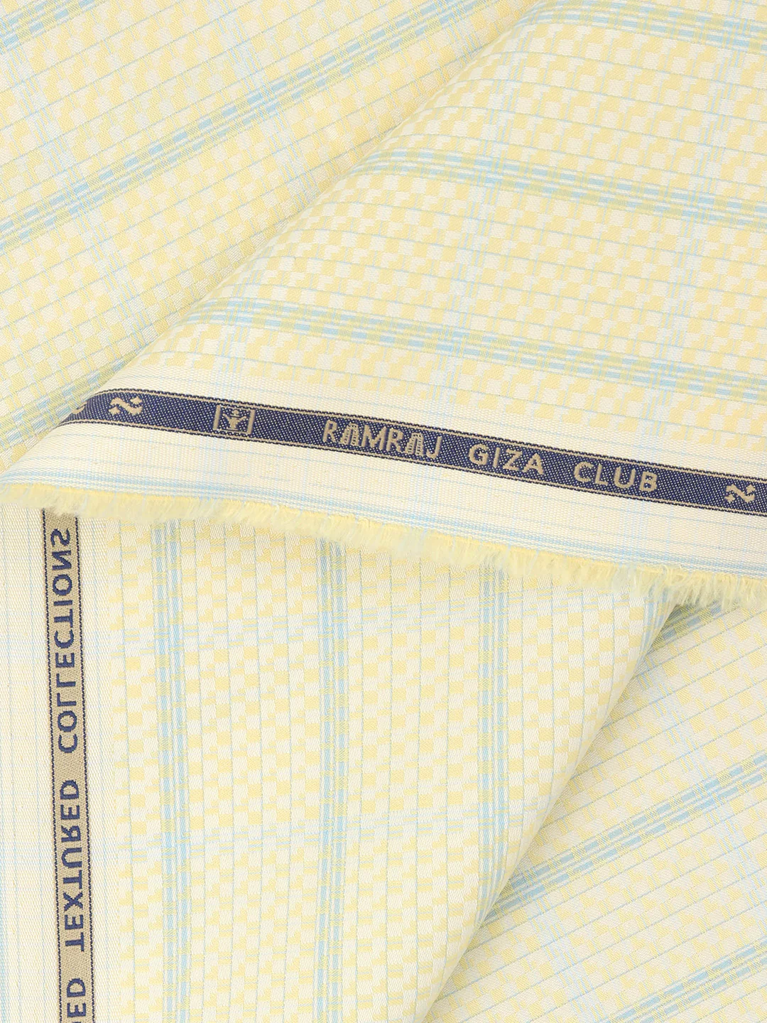 100% Giza Cotton Self Design Lemon Yellow Shirt Fabric Casino Grand - Image 2