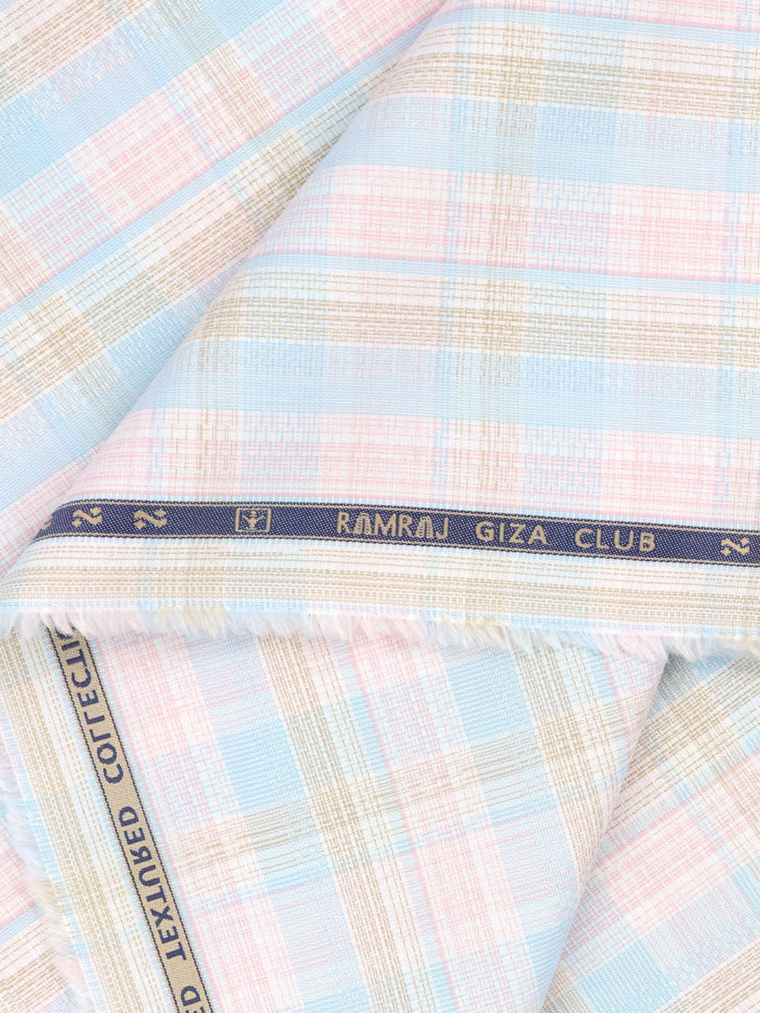 100% Giza Cotton Self Design Pink with Blue Shirt Fabric Casino Grand - Image 2