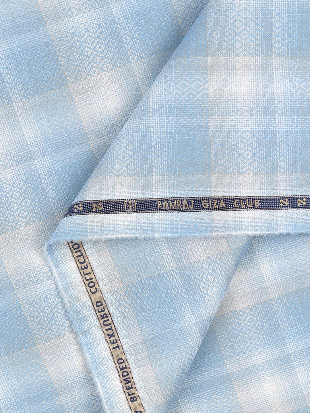 100% Giza Cotton Self Design Sky Blue Shirt Fabric Casino Grand - Image 2