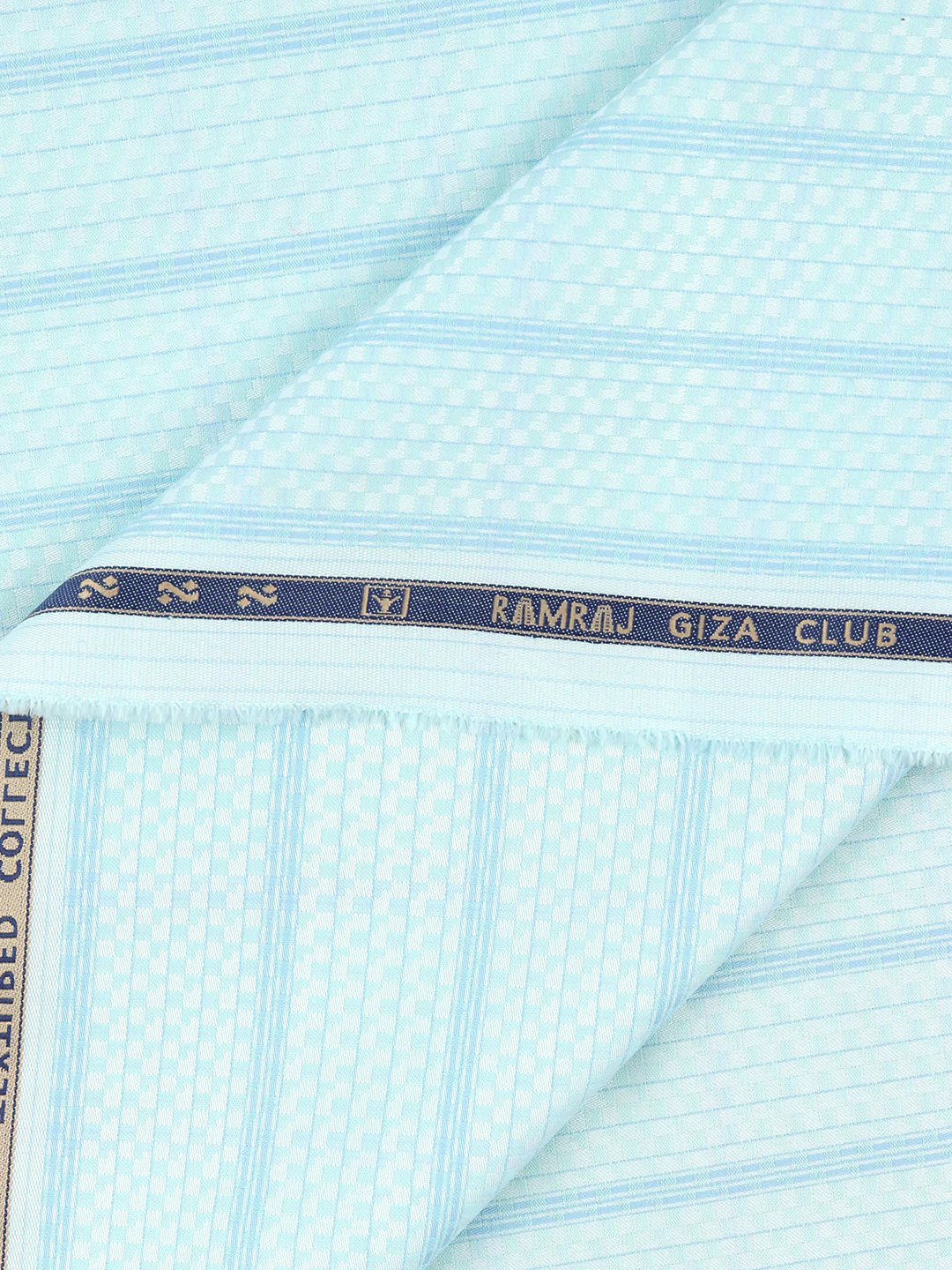100% Giza Cotton Self Design Sky Blue Shirt Fabric Casino Grand - Image 2