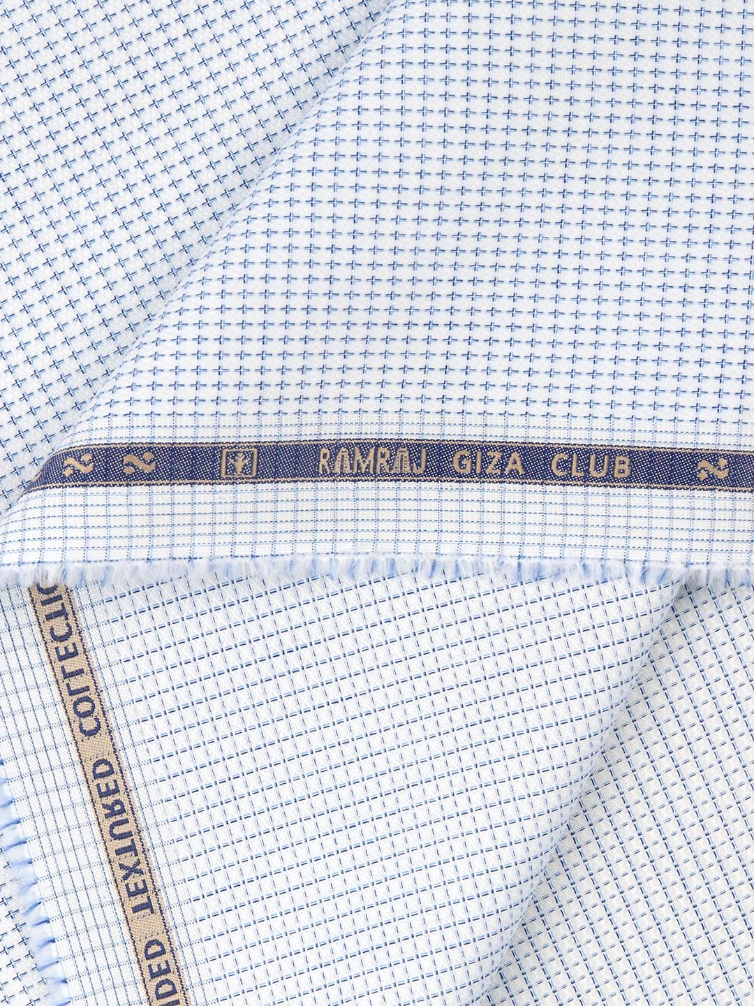 100% Giza Cotton Self Design White with Blue Shirt Fabric Casino Grand - Image 2
