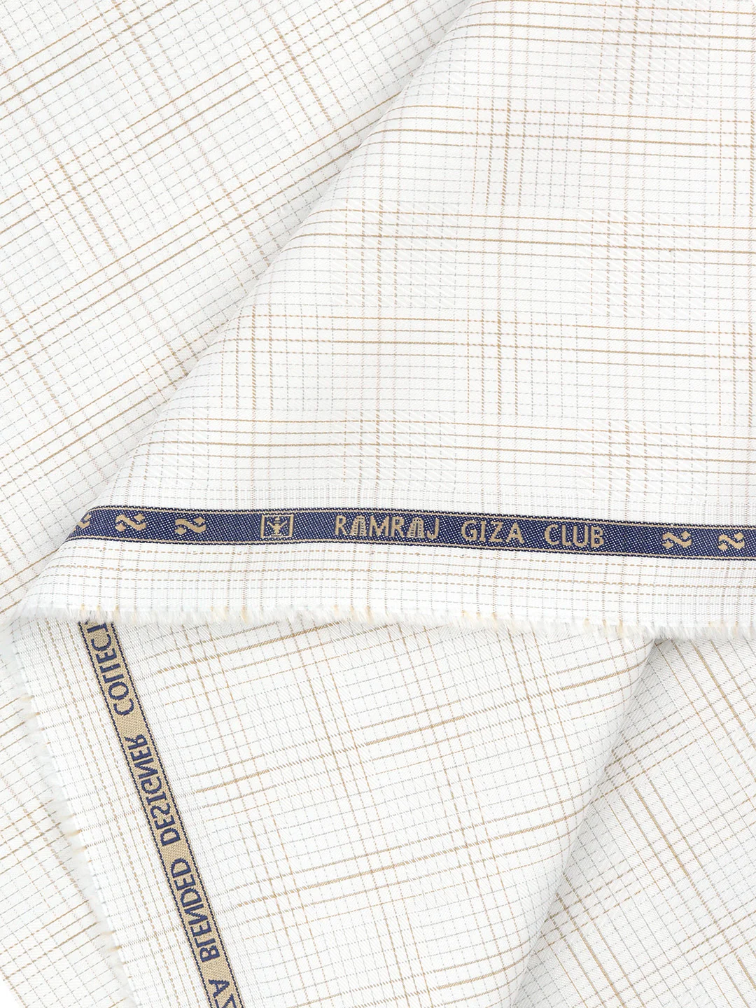 100% Giza Cotton Self Design White with Brown Shirt Fabric Casino Grand - Image 2