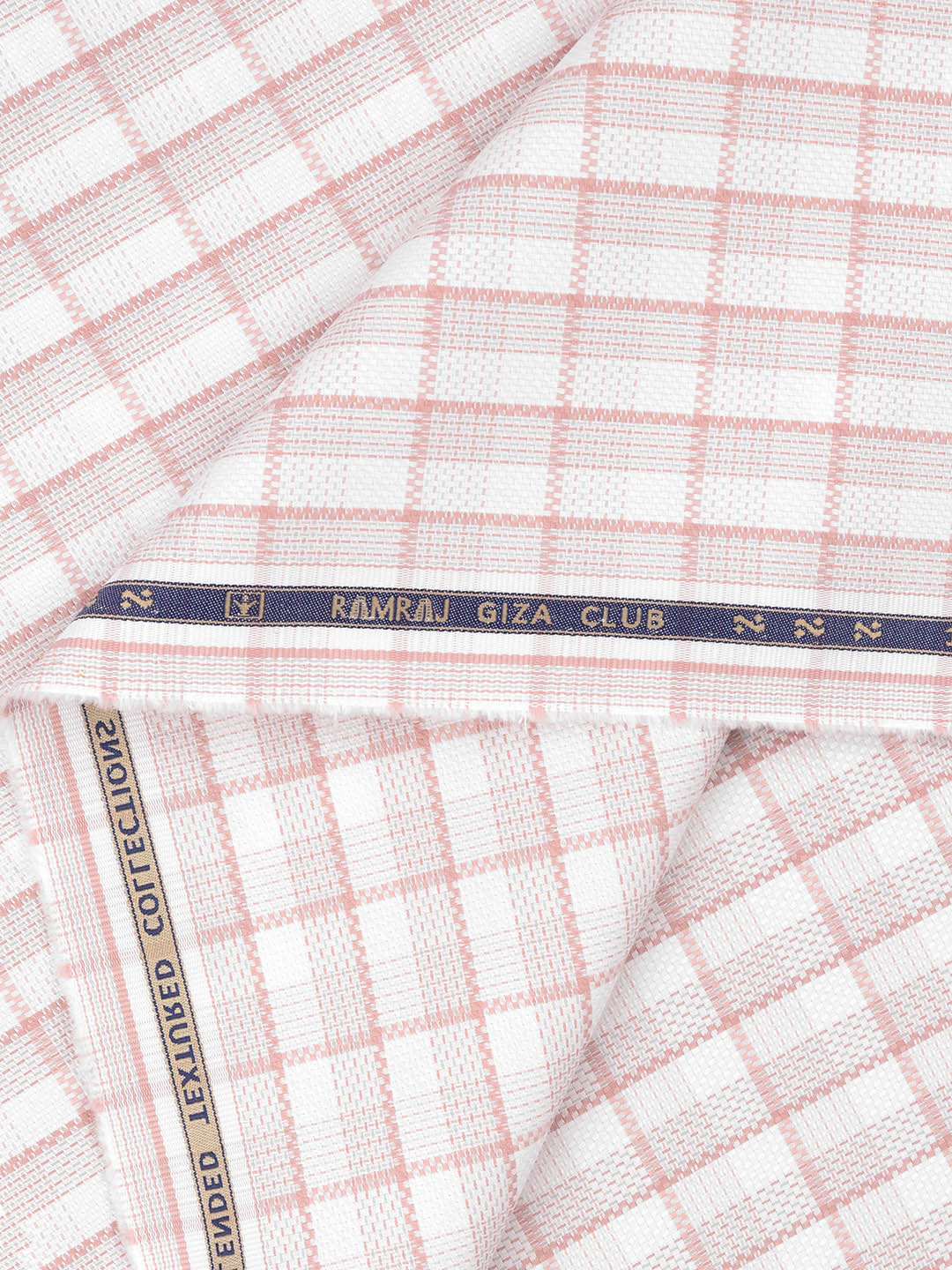 100% Giza Cotton Self Design White with Peach Shirt Fabric Casino Grand - Image 2