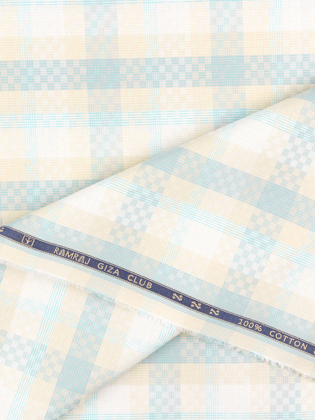 100% Giza Cotton Self Design Yellow with Blue Shirt Fabric Casino Grand - Image 2