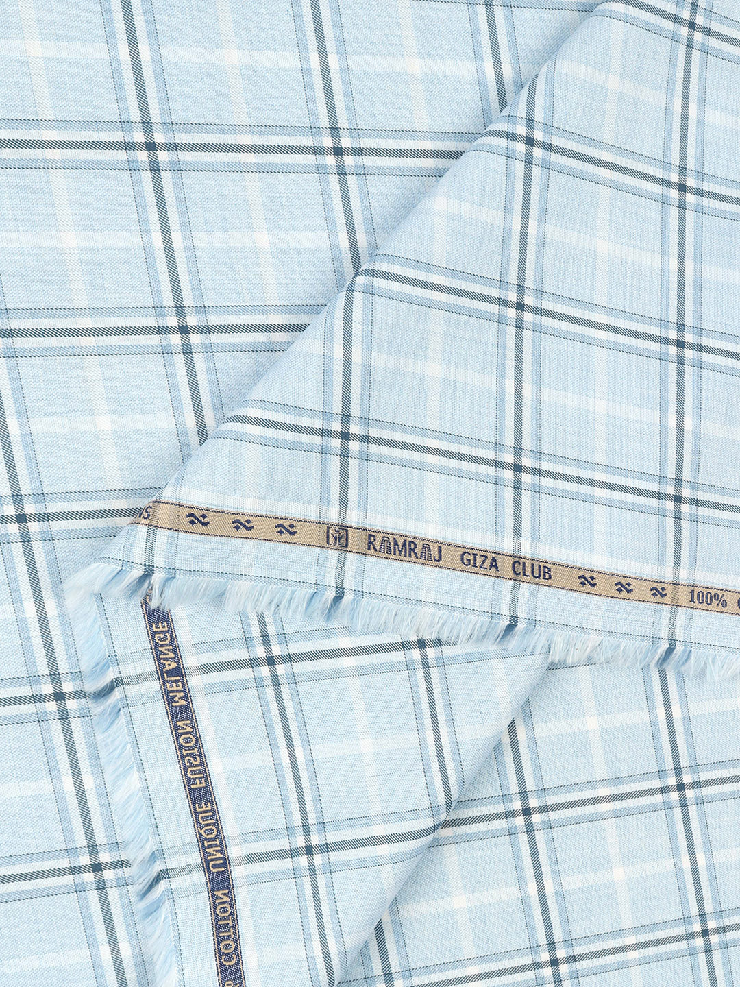 100% Giza Cotton Sky Blue Checked Shirt Fabric Grand Unique - Image 2