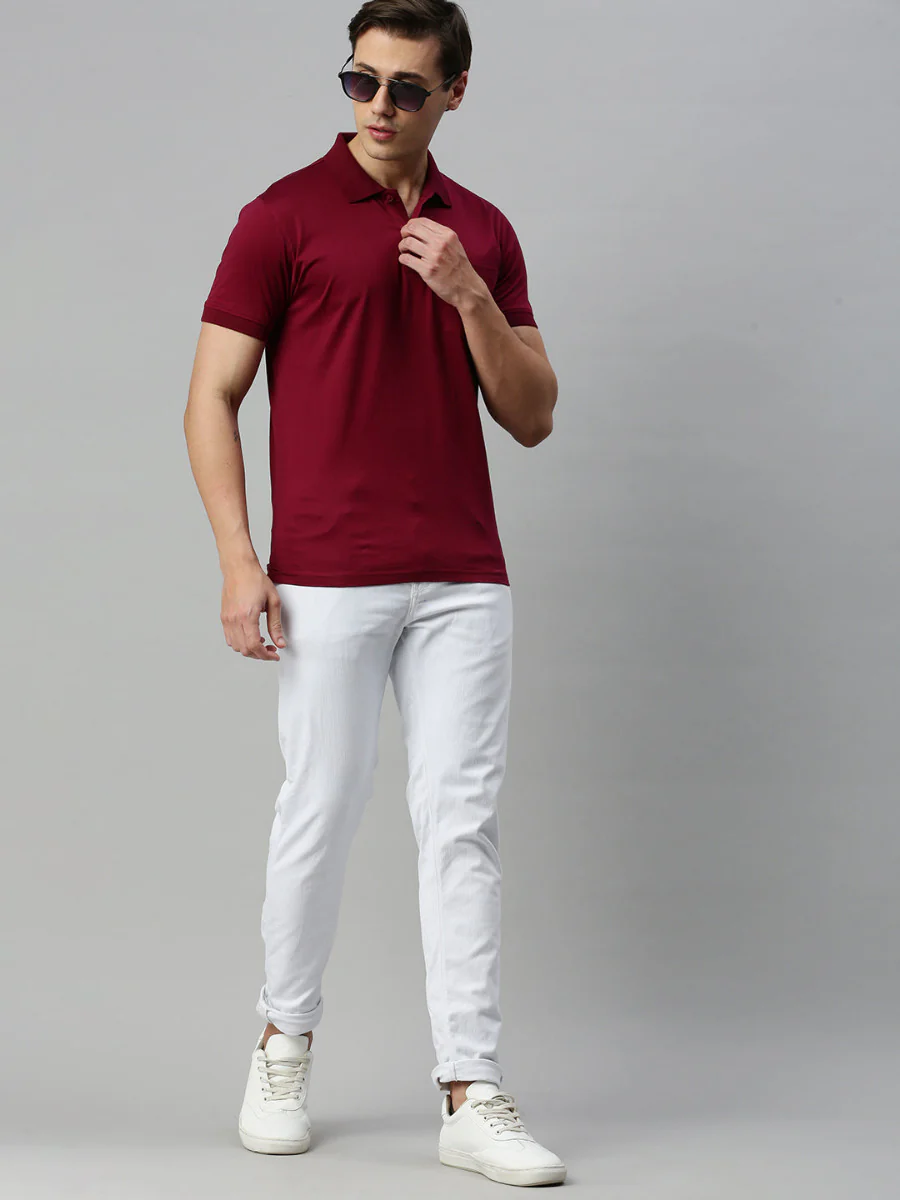 100% Mercerised Cotton Smart Fit Polo T-Shirt Maroon MP5 - Image 2
