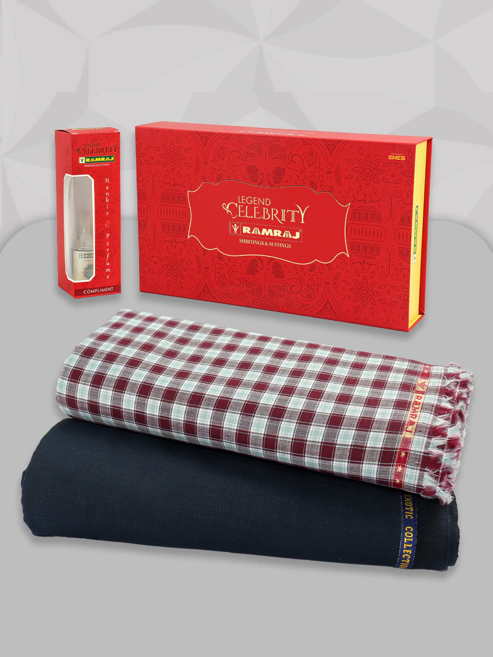 100% Premium Cotton Brown Shirting & Navy Suiting Gift Box LC06