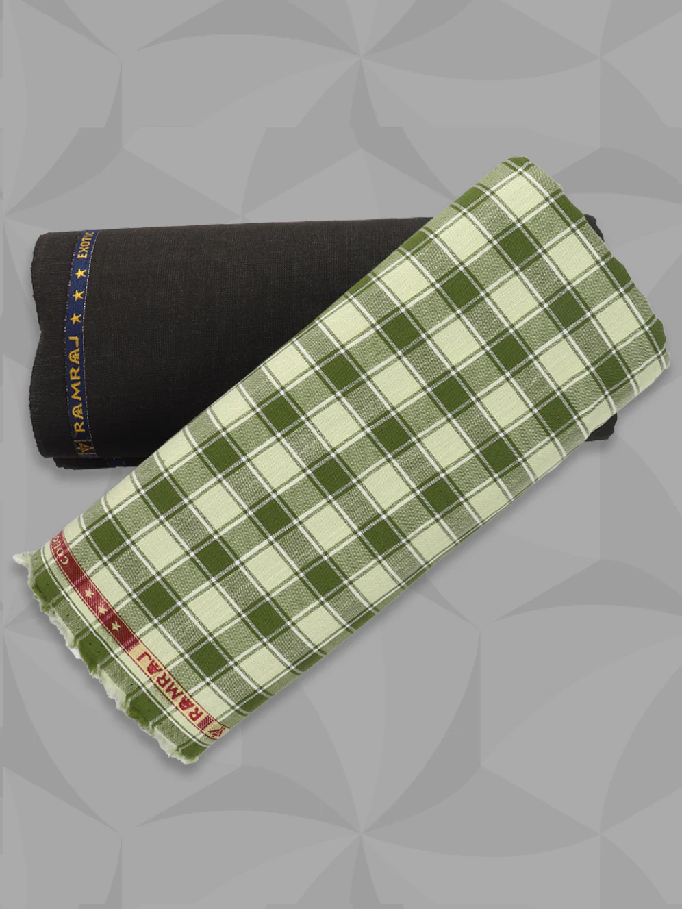 100% Premium Cotton Checked Green Shirting & Brown Suiting Gift Box LC07 - Image 2