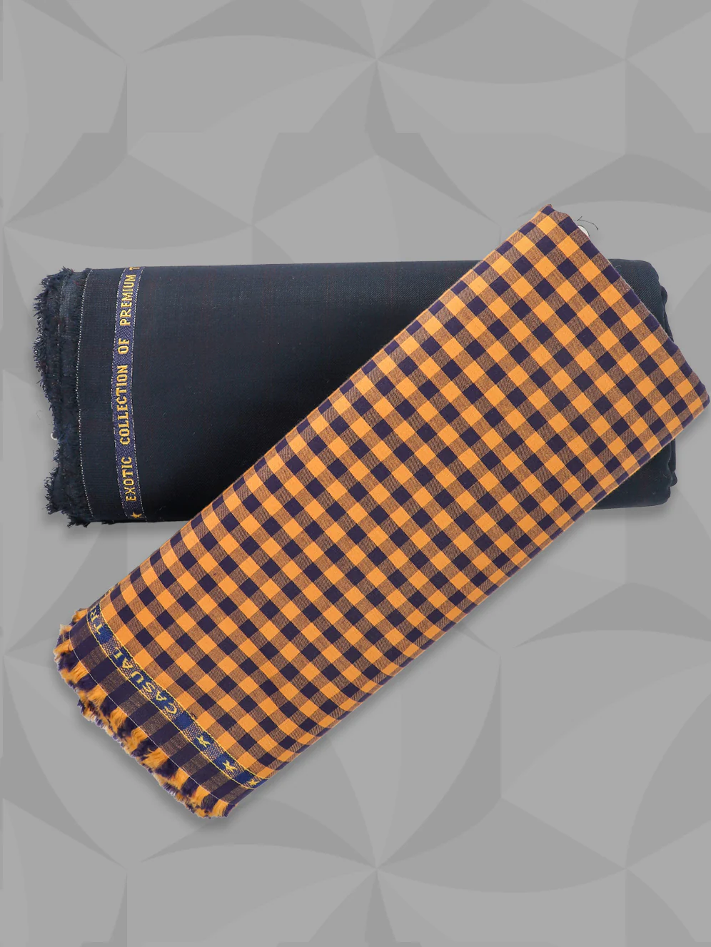 100% Premium Cotton Checked Orange Shirting & Navy Suiting Gift Box LC04 - Image 3
