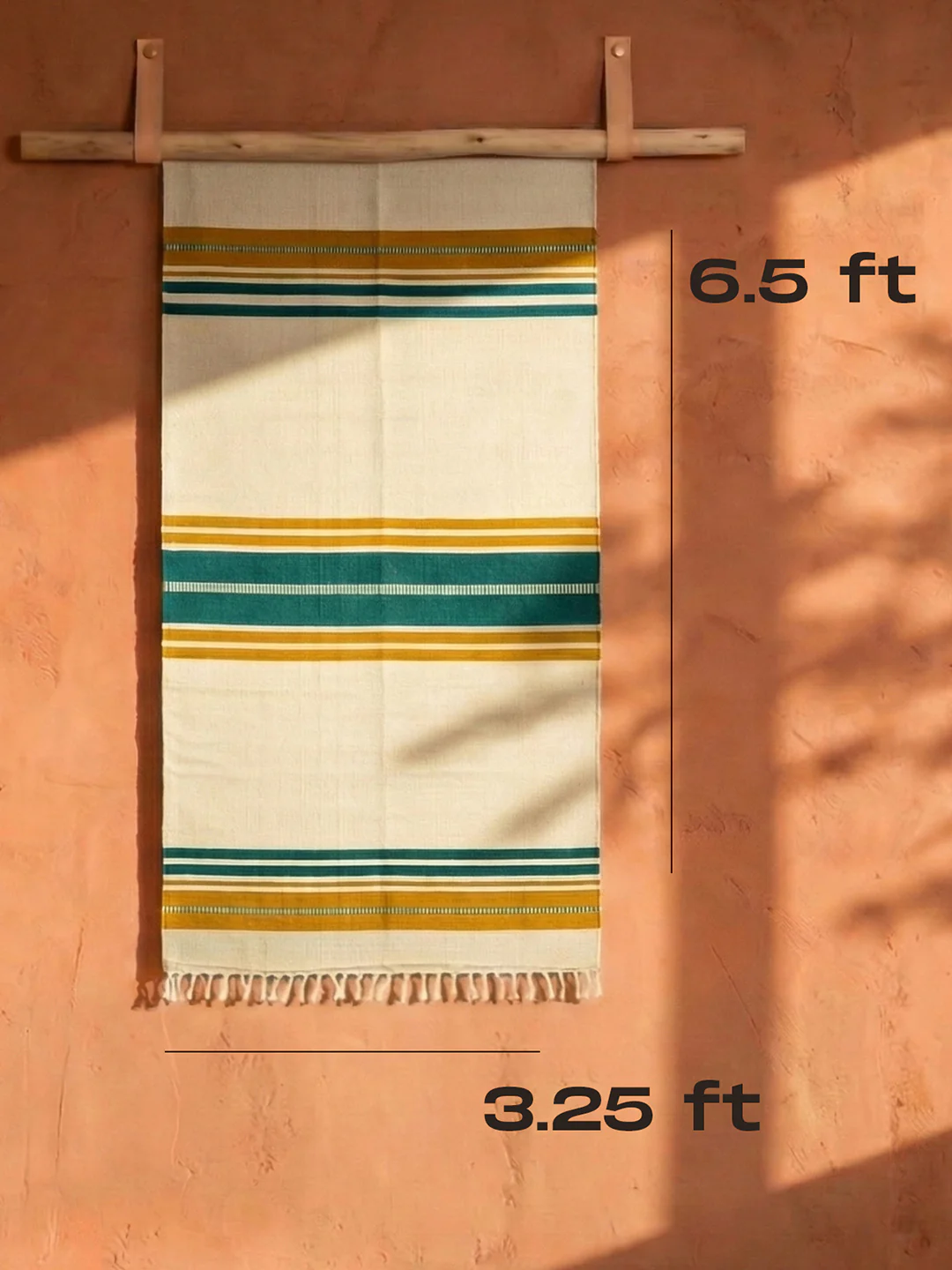 Bhavani Jamakkalam / Handwoven Cotton Carpet Cream Base with Green & Yellow Stripes (3.25 ft × 6.5 ft) - Image 2