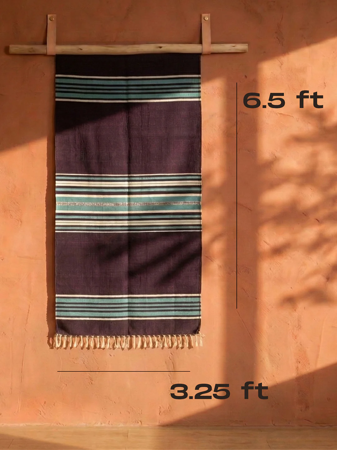Bhavani Jamakkalam / Handwoven Cotton Carpet Dark Purple Base with White & Blue Stripes (3.25 ft × 6.5 ft) - Image 2