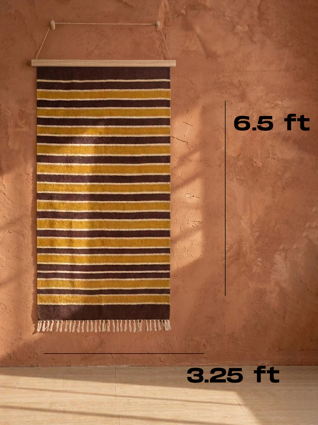 Bhavani Jamakkalam / Handwoven Cotton Carpet Maroon Base with White & Yellow Stripes (3.25 ft × 6.5 ft) - Image 2