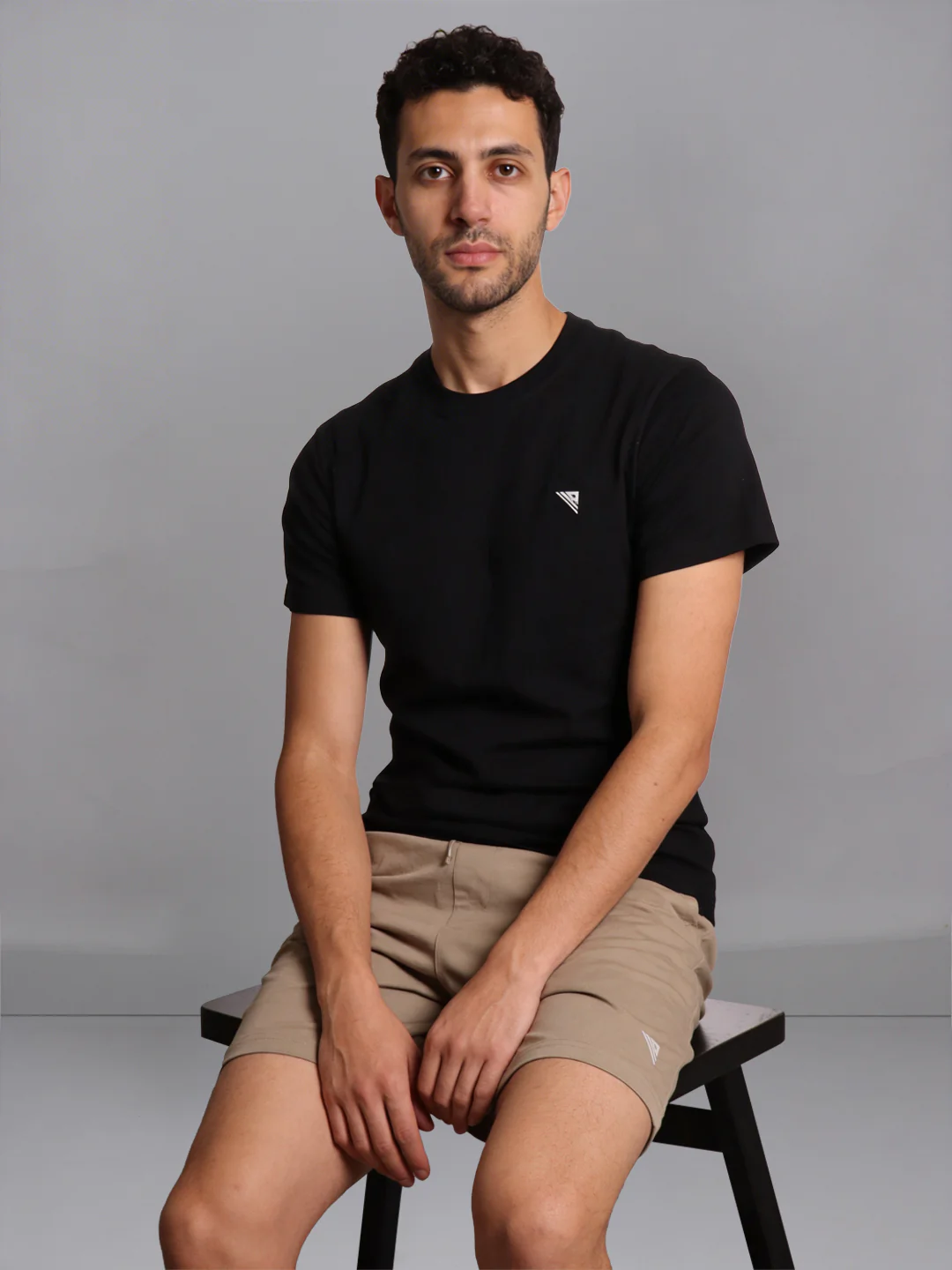 Black Crew neck T-Shirt with Beige Shorts Combo ES6 - Image 2