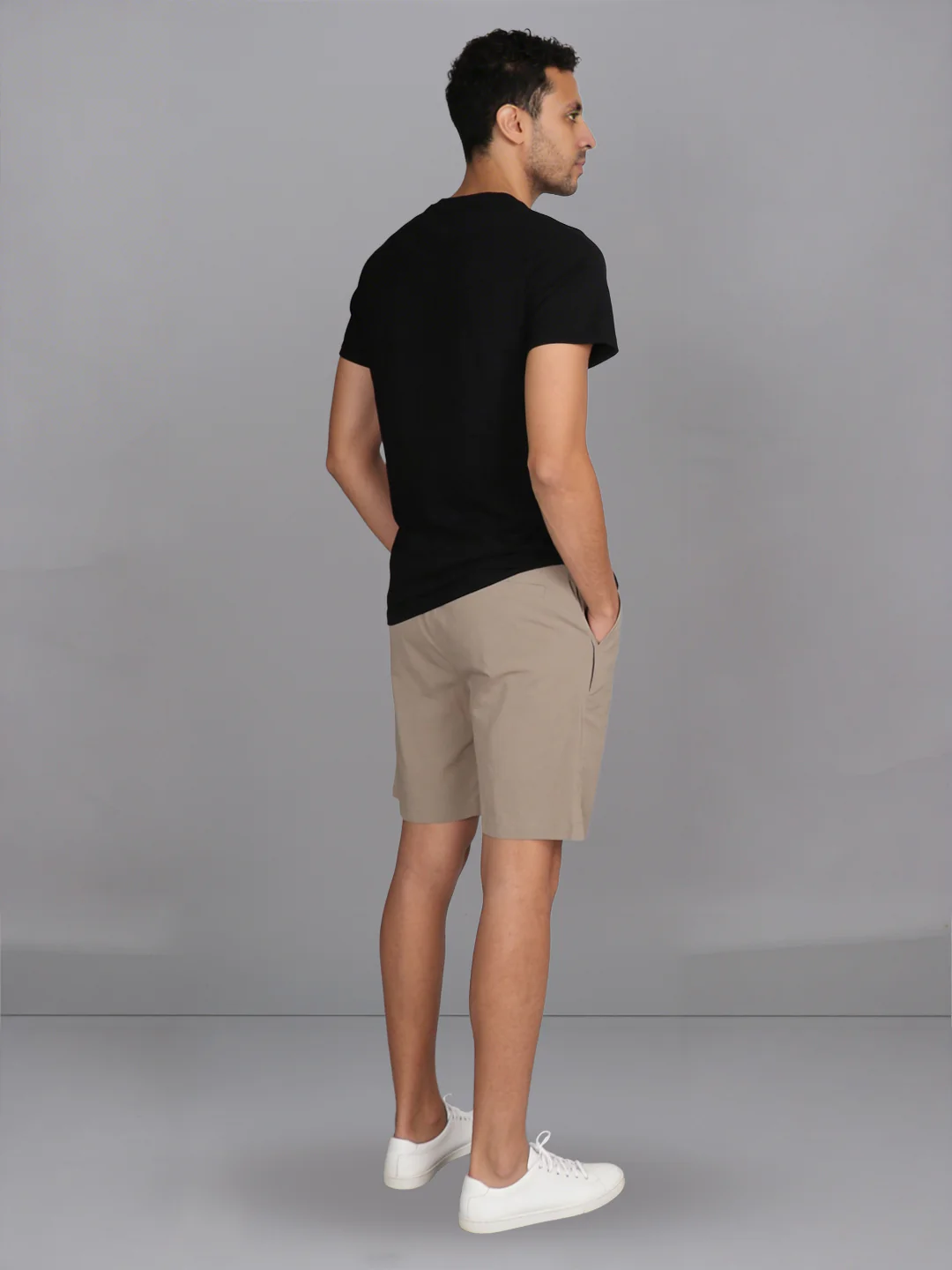 Black Crew neck T-Shirt with Beige Shorts Combo ES6 - Image 3