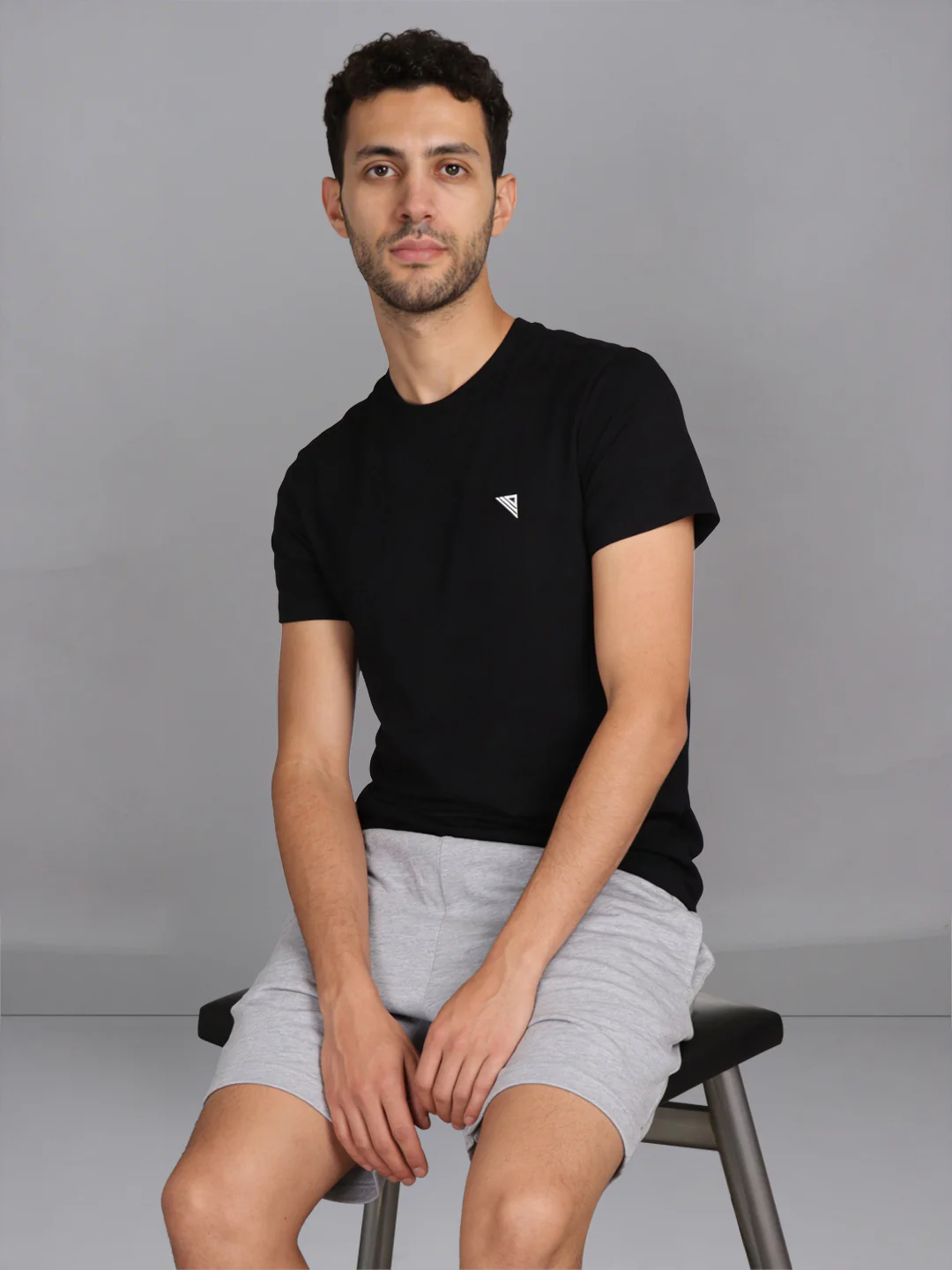 Black Crew neck T-Shirt with Grey Shorts Combo ES3 - Image 2