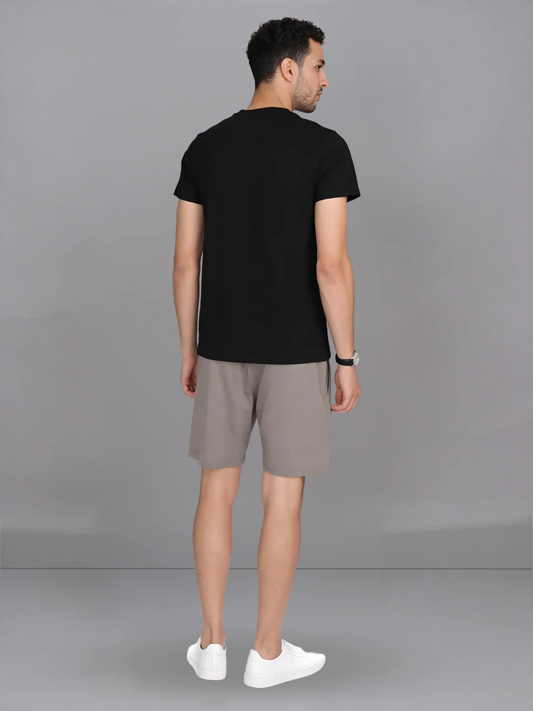Black Crew neck T-Shirt with Taupe Shorts Combo ES9 - Image 3