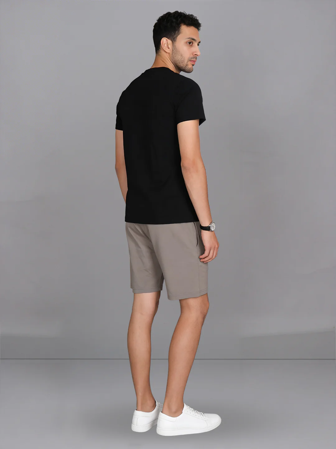 Black Crew neck T-Shirt with Taupe Shorts Combo ES9 - Image 4