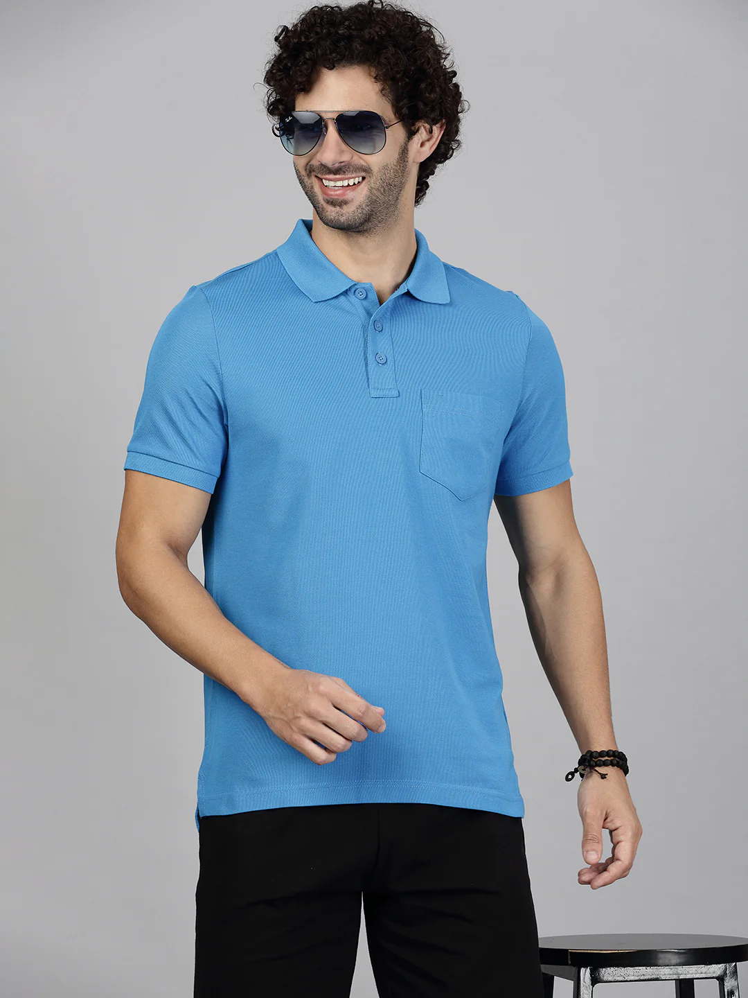 Blue Polo T-shirt with Black Shorts Combo - Image 8
