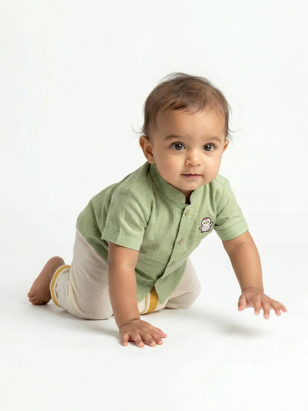 Born Baby Shirt Dhoti and Panchakacham Set Pista Green - Image 5