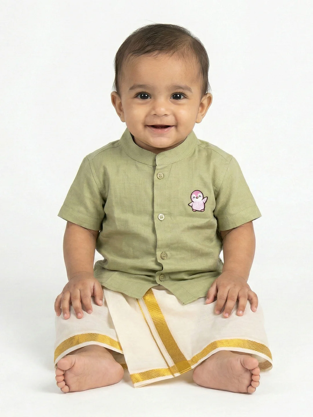 Born Baby Shirt Dhoti and Panchakacham Set Pista Green - Image 6