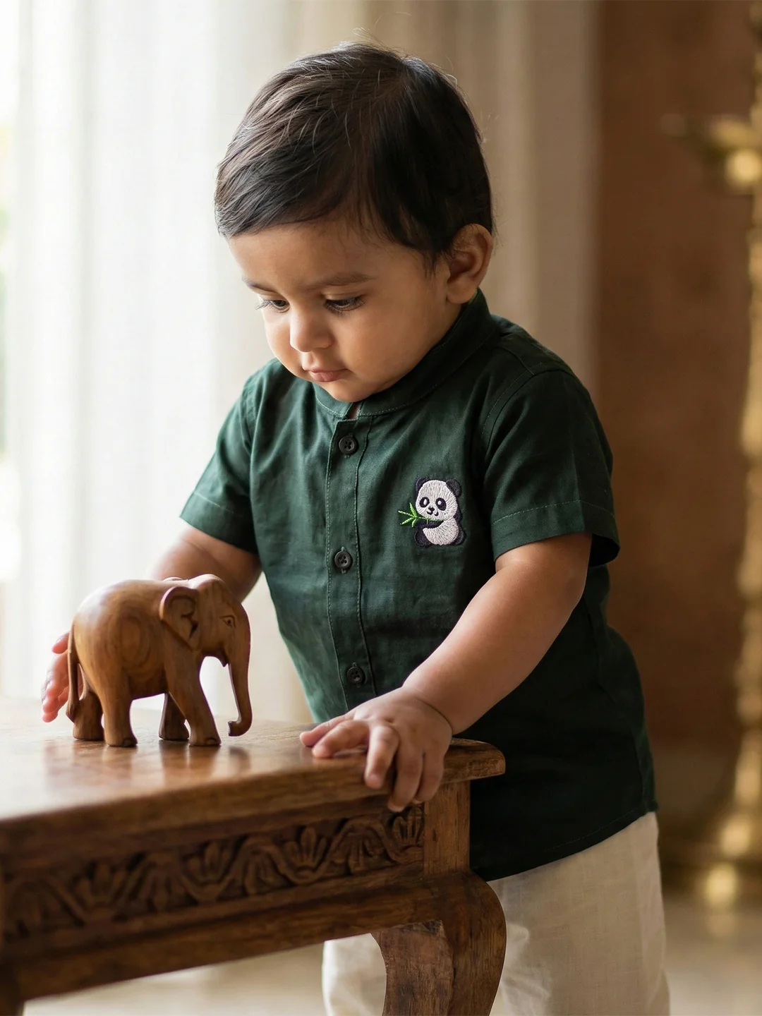 Born Baby Shirt with Pant and Panchakacham Set Dark Green G69 - Image 3