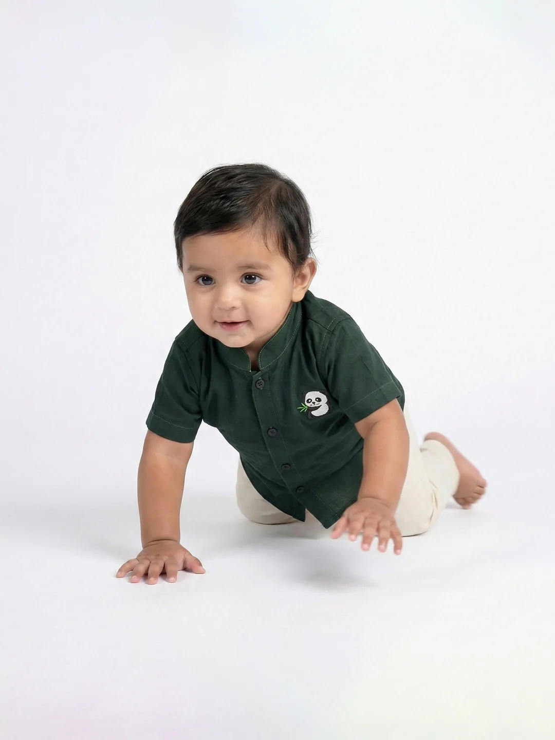 Born Baby Shirt with Pant and Panchakacham Set Dark Green G69 - Image 5