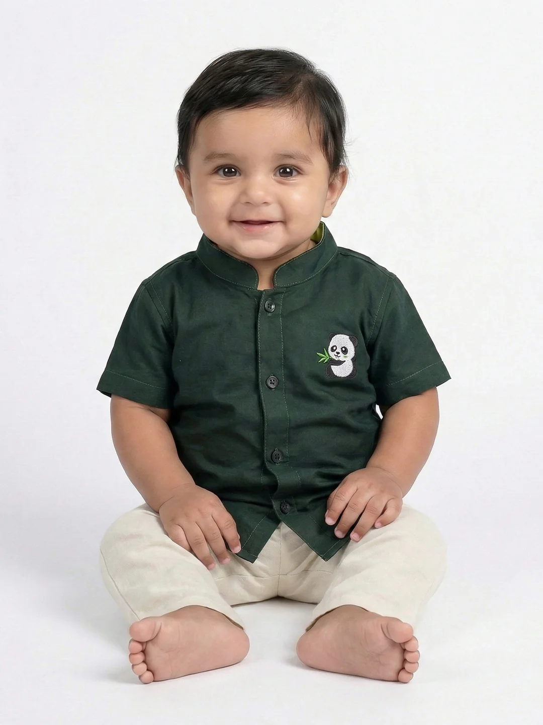 Born Baby Shirt with Pant and Panchakacham Set Dark Green G69 - Image 6