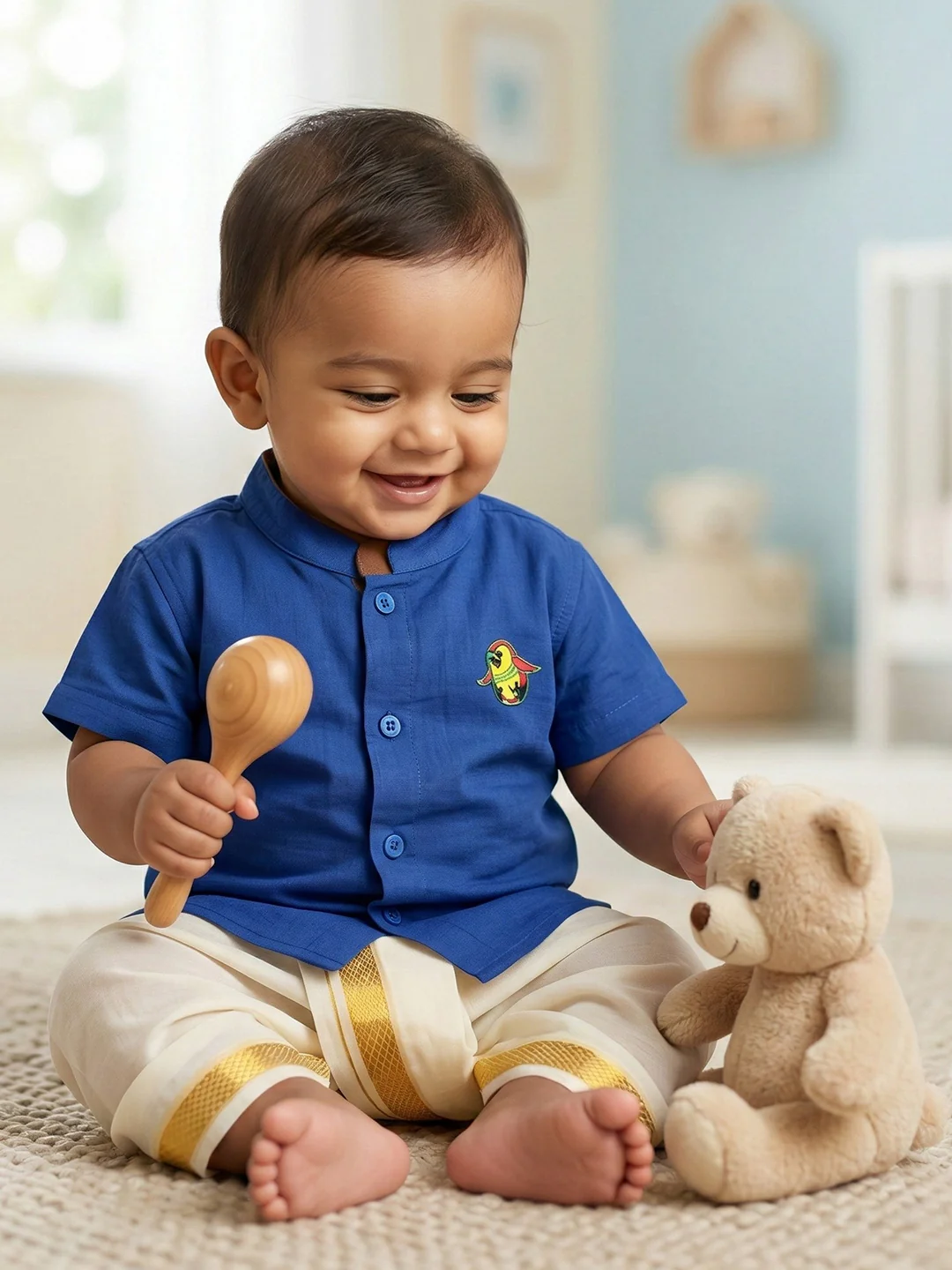 Born Baby Traditional Shirt with Dhoti and Panchakacham Set - Image 3