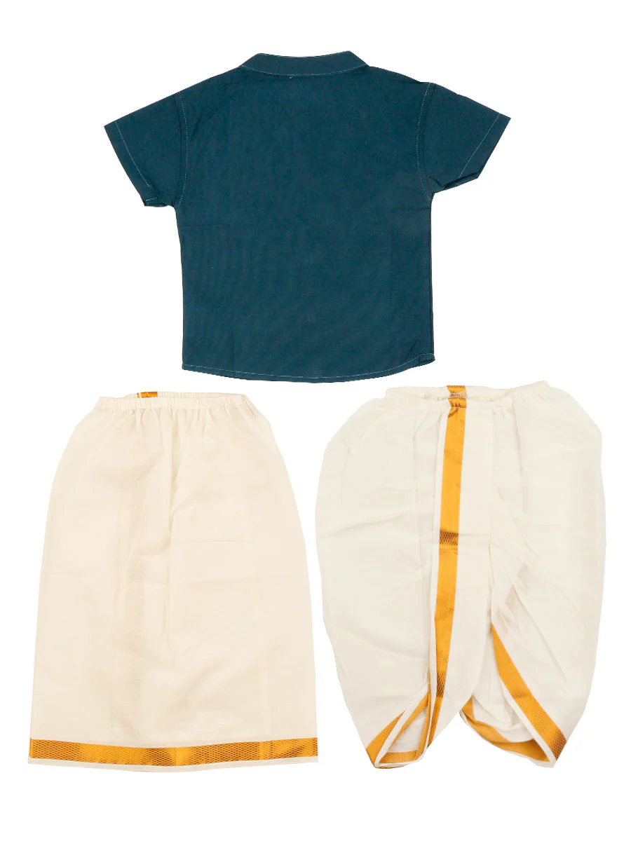 Born Baby Traditional Shirt with Dhoti and Panchakacham Set Dark Green - Image 2
