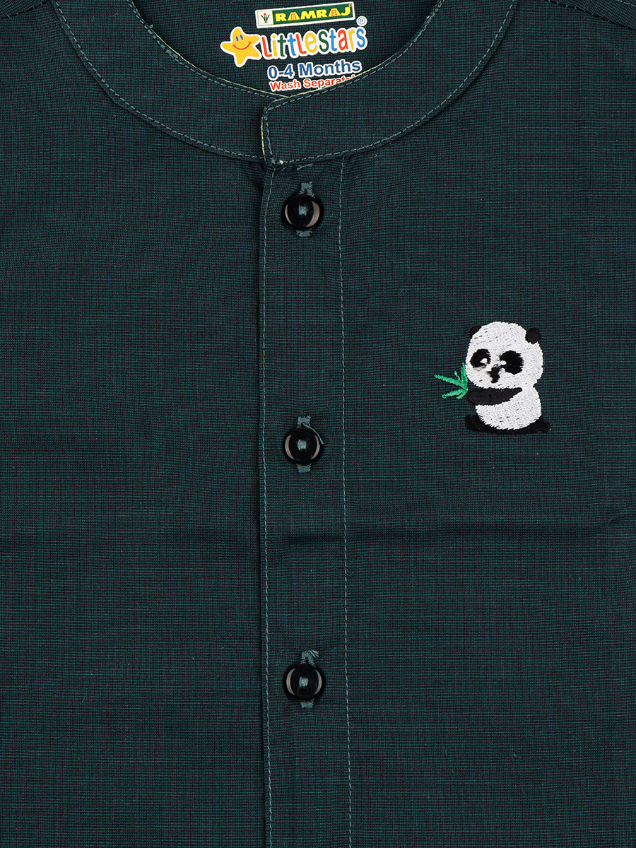 Born Baby Traditional Shirt with Dhoti and Panchakacham Set Dark Green - Image 5